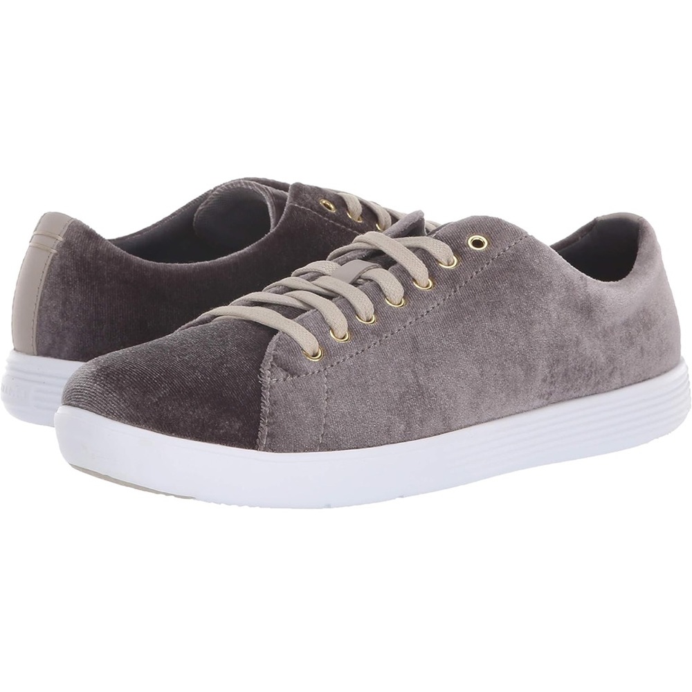 Cole Haan Velvet Sneakers Preppy Glam Comfy OS Grand Crosscourt II Sneakers Grey